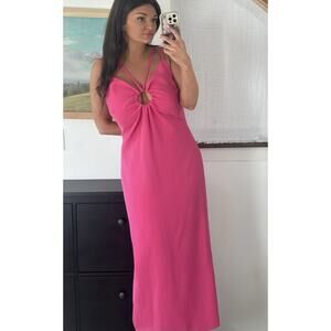 Karen Millen Size 12 Pink Strappy Maxi Dress Gown